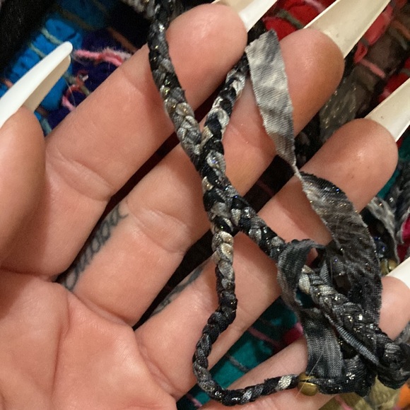 Zikger®️ Vintage Handmade Rainbow Sparkle atop Charcoal 🐍Skin String Bikini - Picture 6 of 6